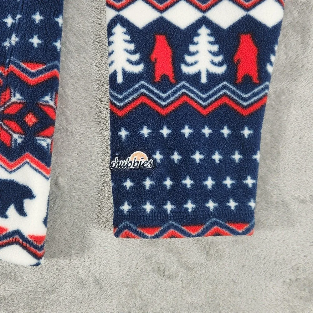 Chubbies‎ Fleece Pullover Mens Medium Blue Red Fair Isle Bear Tree Quarter Zip
